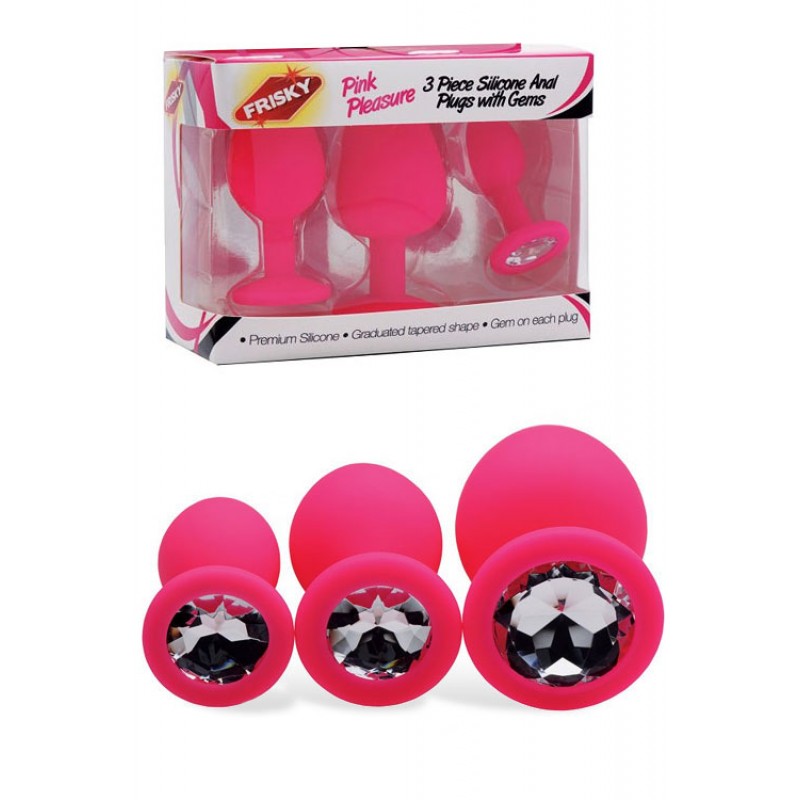 Frisky Pretty in Pink Silicone Anal Plugs with Gem Base