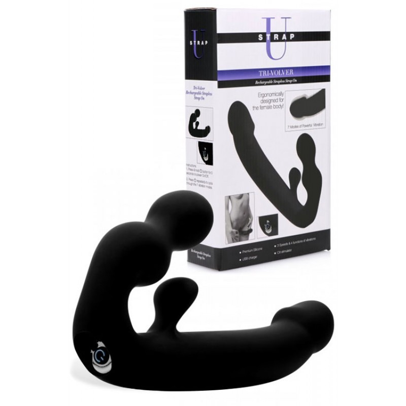 Strap U Tri Volver Vibrating Strapless 8.3" Silicone Strap On