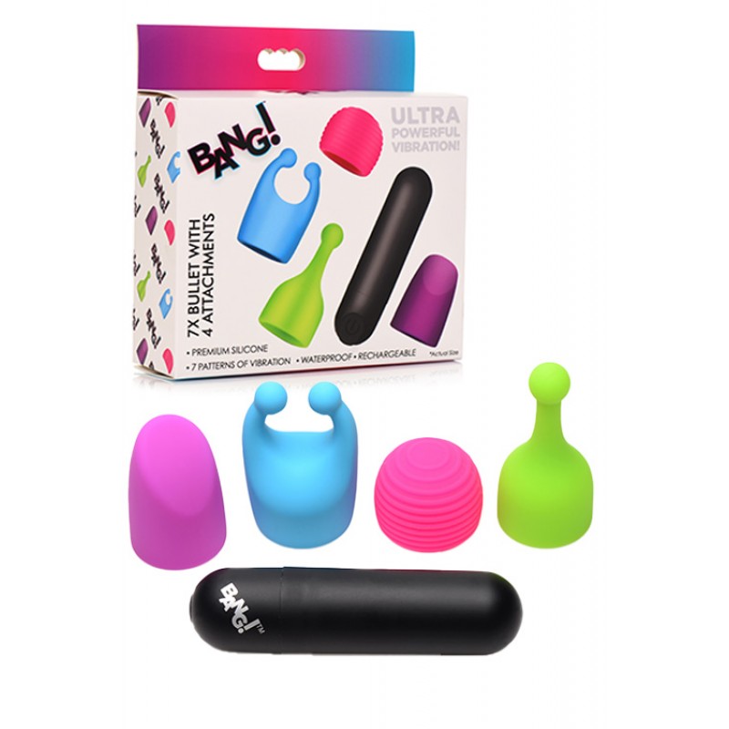 Bang Glow In The Dark 4 Attachments Rechargeable Bullet Vibe