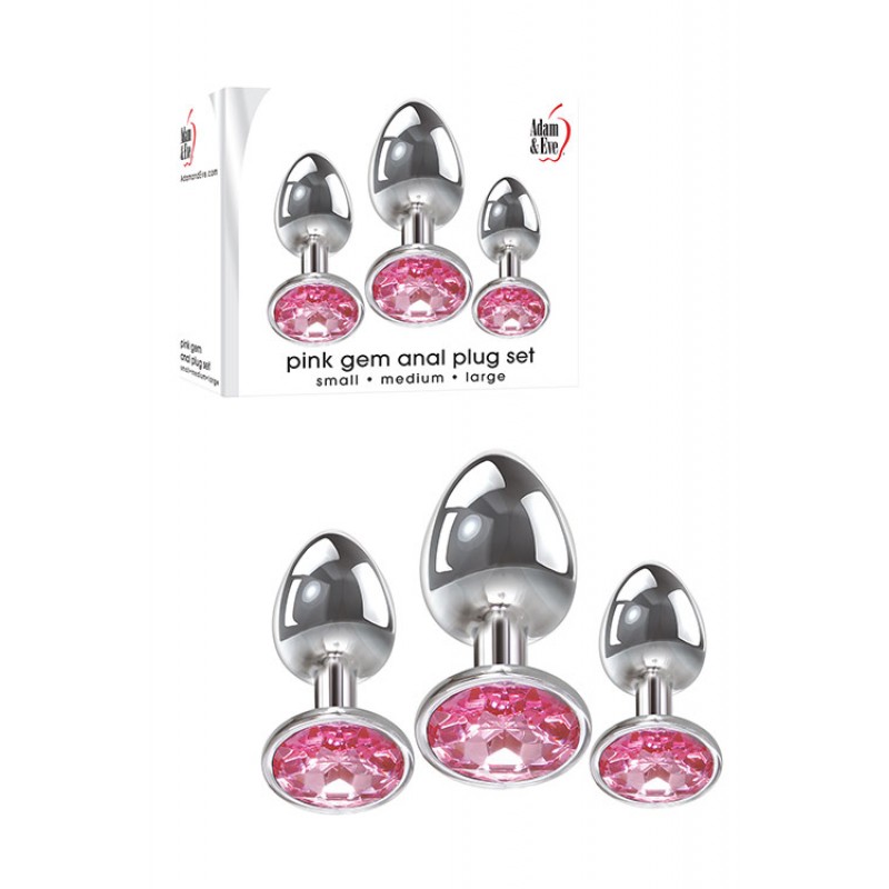 Adam and Eve 3 Piece Pink Gem Base Metal Butt Plug Set