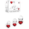 Adam and Eve Red Heart 3 Piece Glass Butt Plug Set with Gemstone Base