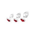 Adam and Eve Red Heart 3 Piece Glass Butt Plug Set with Gemstone Base