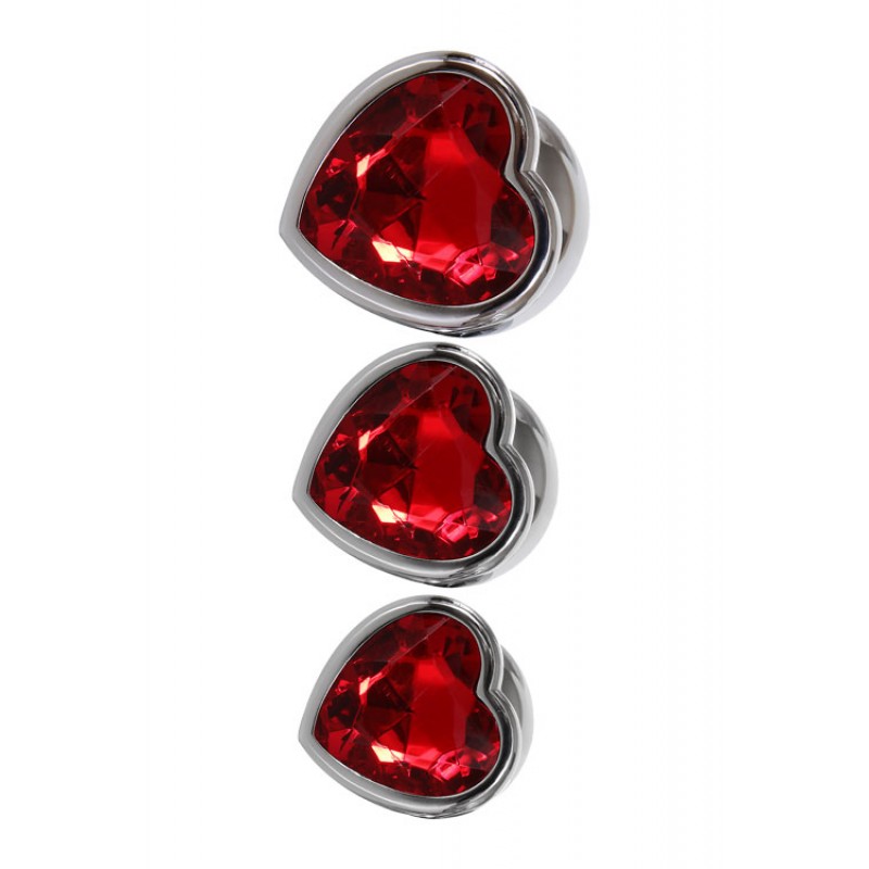 Adam and Eve 3 Piece Red Heart Gem Base Metal Butt Plug Set