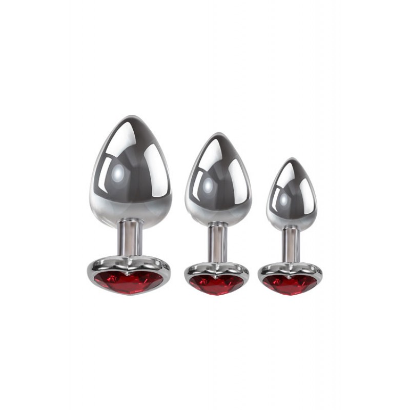 Adam and Eve 3 Piece Red Heart Gem Base Metal Butt Plug Set