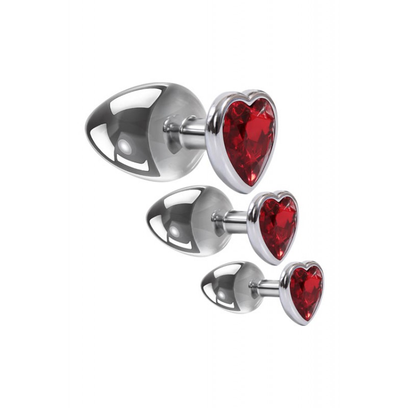 Adam and Eve 3 Piece Red Heart Gem Base Metal Butt Plug Set