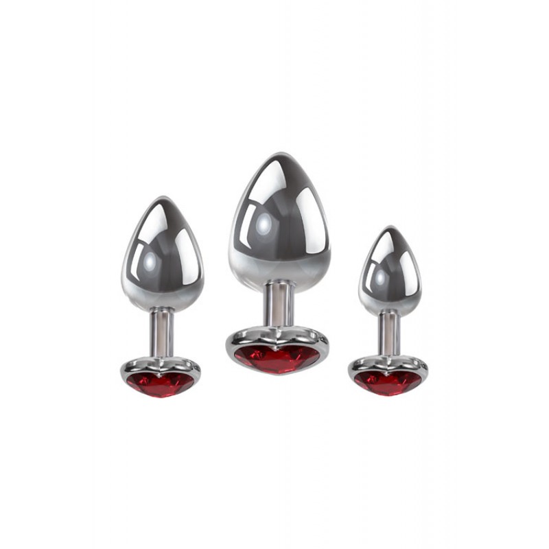 Adam and Eve 3 Piece Red Heart Gem Base Metal Butt Plug Set